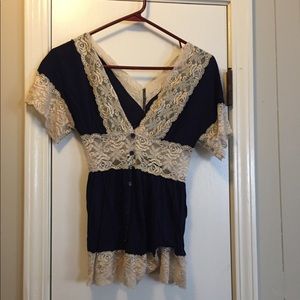 Rue 21 Navy blue & cream lace blouse